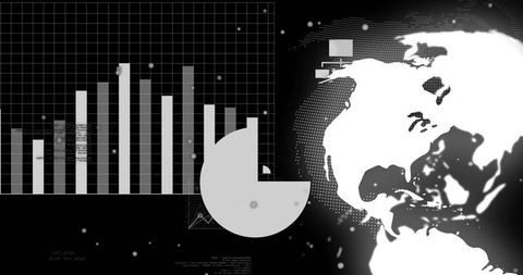 Global Data Analysis with Bar and Donut Charts on Dark Screen