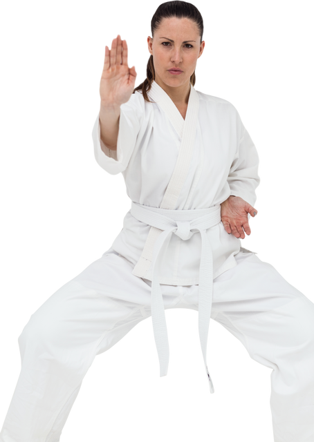 Female Fighter in Karate Gi Ready for Combat - Transparent Background - Download Free Stock Videos Pikwizard.com