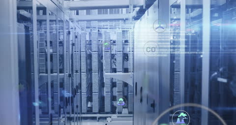 Digital Data Processing with Eco Icons and Computer Servers