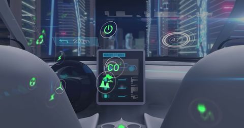 Futuristic Electric Car Interface with Digital Data Displays