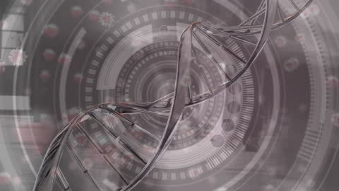 DNA Helix with Futuristic Digital Overlay Background