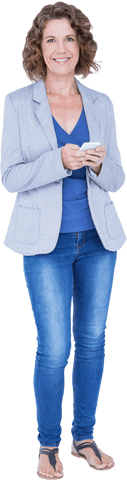 smiling middle-aged businesswoman holding smartphone on transparent background - Download Free Stock Videos Pikwizard.com