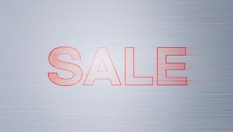 Minimalist red outlined SALE on brushed metal with cyan chromatic offset and glitch effect