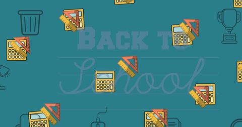 Colorful School Tools on Green Background with Back to School Text