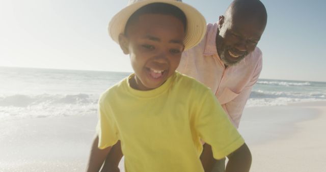 Grandfather and Grandson Playing on Beach - Download Free Stock Images Pikwizard.com