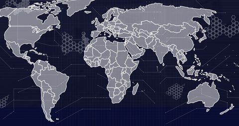 Digital World Map with Hexagonal Overlay on Dark Background - Download Free Stock Images Pikwizard.com