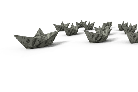 Money Boats Sailing on Transparent Background: Financial Journey Symbol