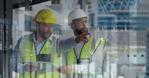 Architects Analyzing Construction Site with Digital Overlay - Download Free Stock Images Pikwizard.com