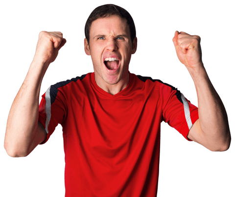 Joyful Sports Fan Celebrating in Red Transparent Background