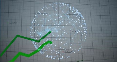 3D Sphere Point-Cloud Data Visualization with Green Trend Lines on Grid Analytics Overlay