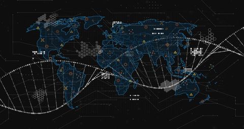 DNA Strands Overlay on Digital World Map for Scientific Research - Download Free Stock Images Pikwizard.com