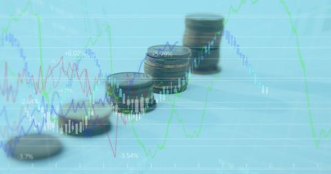 Financial Growth with Stacked Coins and Graph Data Overlay