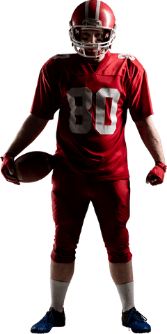 American football player in red uniform on transparent background