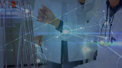 Multiracial Researchers Collaborating with Innovative Technology Overlay