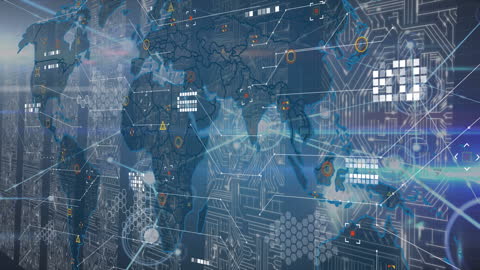 Futuristic Global Technology Interface with World Map Animation