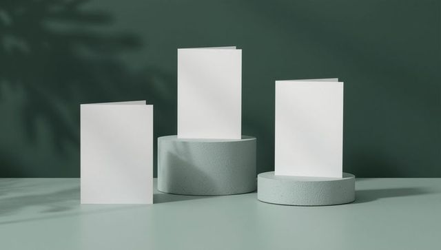 Minimalist White Folding Cards on Pedestals with Leaf Shadows