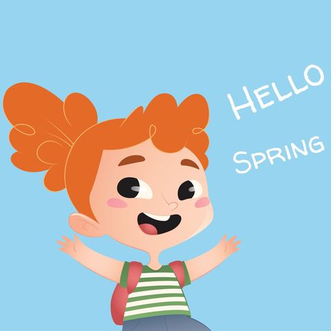 Cheerful Cartoon Child Welcoming Spring - Download Free Stock Templates Pikwizard.com