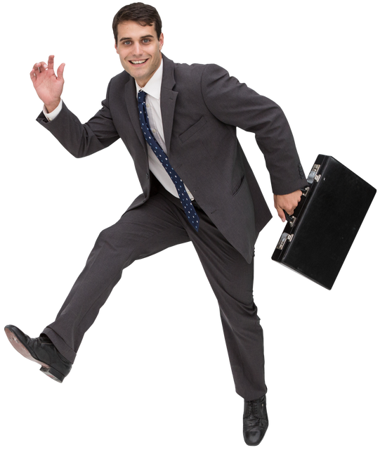 Cheerful Businessman in Suit Running with Briefcase Transparent Background - Download Free Stock Videos Pikwizard.com