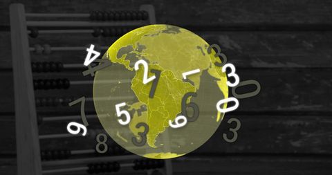 Digital Numbers Circling Earth Glowing with Abacus in Background - Download Free Stock Images Pikwizard.com