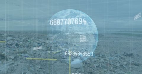Digital Globe with Financial Numbers on Landfill Background