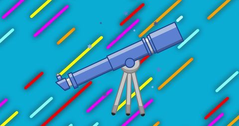 Colorful Telescope Icon with Neon Lines on Blue Background - Download Free Stock Images Pikwizard.com