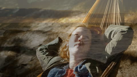 Woman Relaxing in Hammock with Nature Overlay