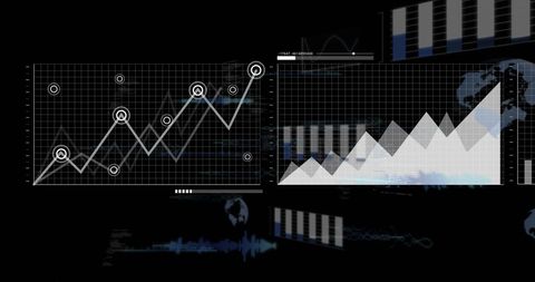 Professional visualization of rising graphs on a digital interface, ideal for use in business analytics presentations, computing technology products, or marketing materials emphasizing innovative data solutions.