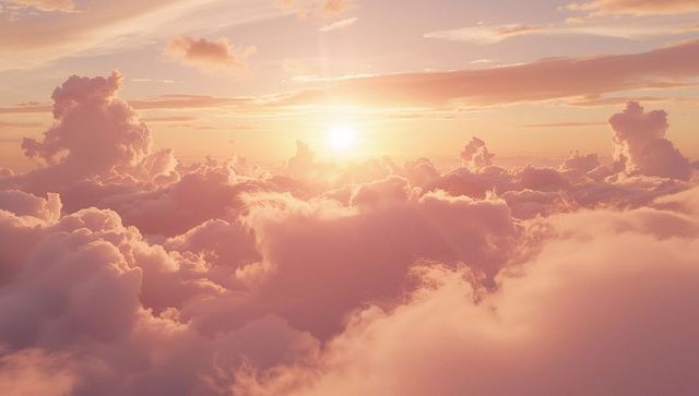 Sunset Glow Over Fluffy Clouds in Pastel Skyscape