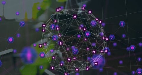 Digital network of medical icons over smartphone usage