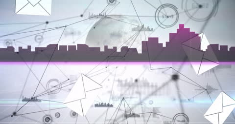 Abstract Cityscape with Global Network Overlays