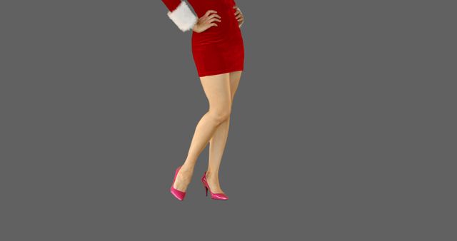 Woman in Christmas Red Dress with High Heels on Gray Background - Download Free Stock Images Pikwizard.com