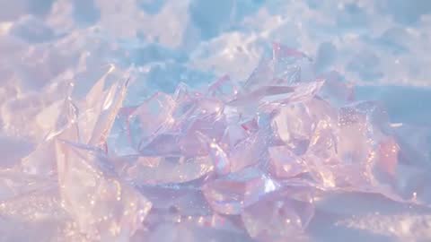 Translucent Shards Shimmering in Pastel Light on Snowy Ground