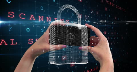 Digital Security Symbol with Hands Interacting