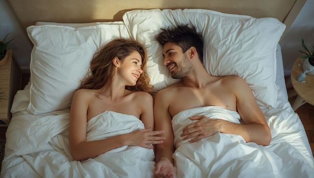 Couple Enjoying Intimate Morning in Minimalist Bedroom Setting