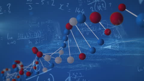 3D DNA Strand with Scientific Data Overlay on Blue Background