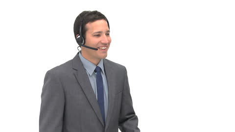 Smiling Businessman Wearing Headset for Customer Support