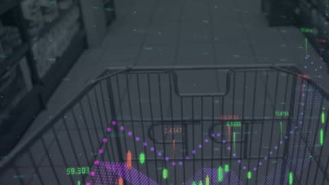 Shopping Cart with Digital Stock Market Interface Overlay