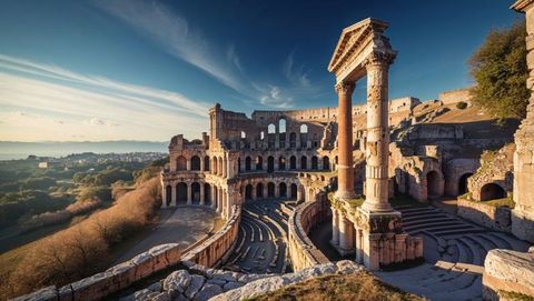 Majestic sunset over roman amphitheater ruins inspired by trieste, italy