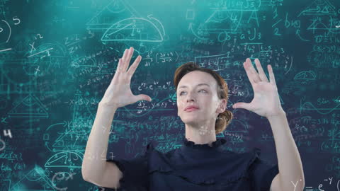 Woman Analyzing Complex Mathematical Formulae in Technology Environment