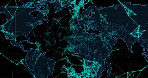 Global Data Network Representation on Dark World Map - Download Free Stock Images Pikwizard.com