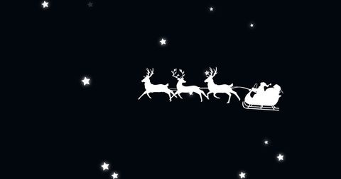 Silhouette of Santa Claus Sleighing Across Starry Night
