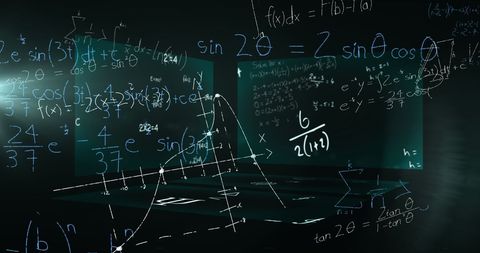 Digital Math Equations on Virtual Screens in Abstract Setting - Download Free Stock Images Pikwizard.com