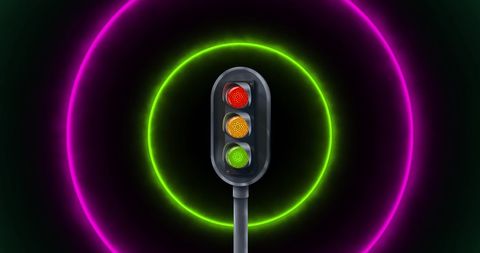 Futuristic traffic light with neon light circles
