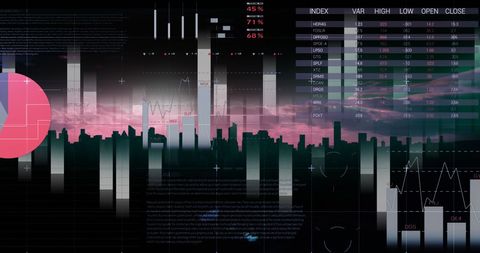 Financial Data Displayed Over Cityscape in Digital Interface - Download Free Stock Images Pikwizard.com