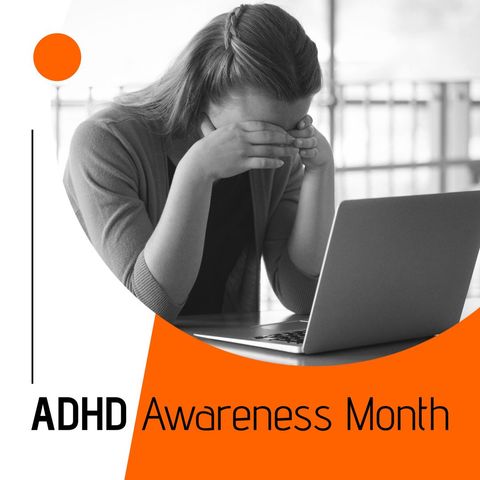 adhd awareness month campaign featuring distraught woman with laptop - Download Free Stock Templates Pikwizard.com