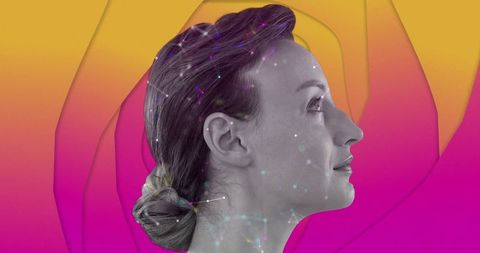 Futuristic Profile of Woman with Digital Network Overlay