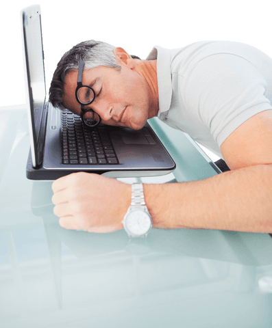 tired businessman slept on laptop transparent office background - Download Free Stock Videos Pikwizard.com