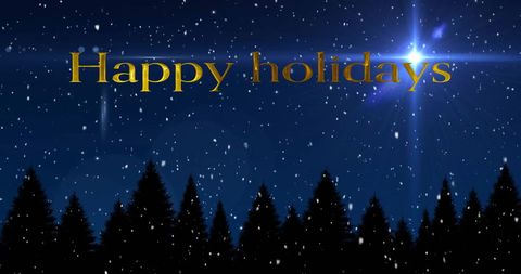 Festive Holiday Greeting with Snowy Night Forest Background