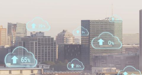 Cloud Technology on Urban Skyline Synced for Business Innovation - Download Free Stock Images Pikwizard.com