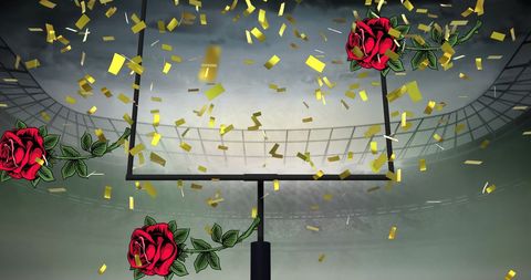 Confetti and Roses Falling in Sports Stadium Celebrating Victory